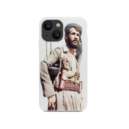 Phone case design featuring the Kurdish Peshmerga fighter known as mama risha