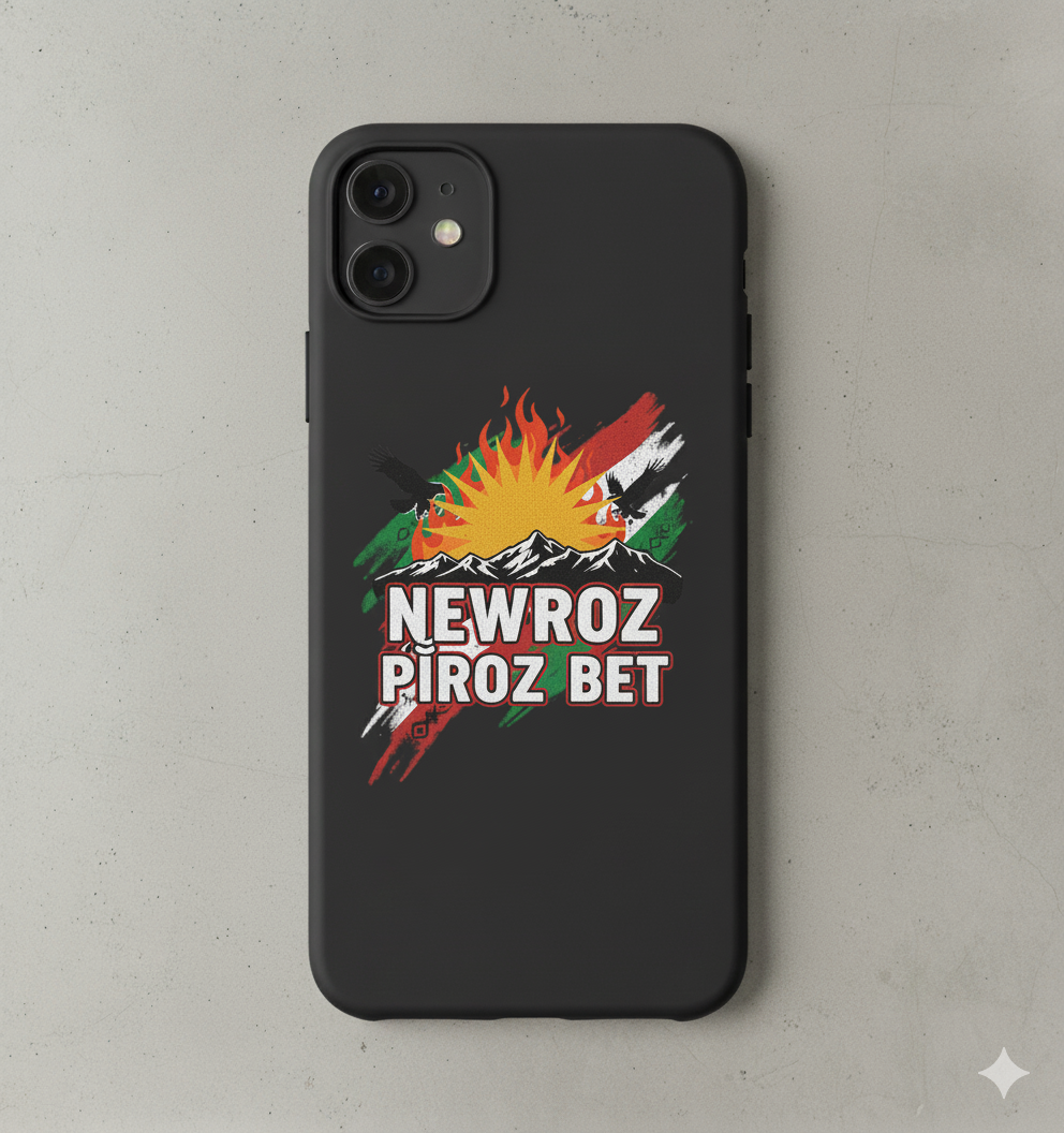 An iphone case that shows a kurdish design: Newroz Pîroz Bet