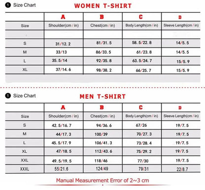 Size Guide for the T-shirt 