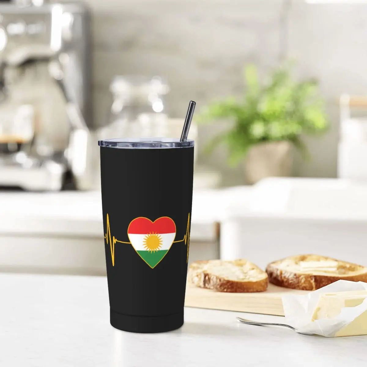 Kurdish Heartbeat Flag Vacuum Insulated Coffee Cup Kurdistan Shop