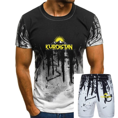 Black and White Colour of a Kurdish design T-Shirt and Shorts Set