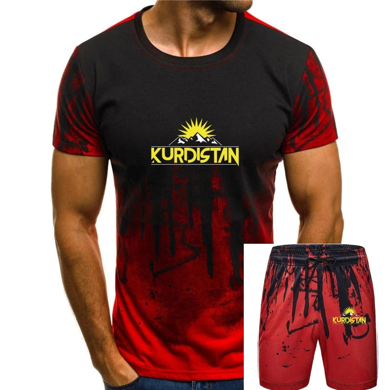 Black and red Colour of a Kurdish design T-Shirt and Shorts Set