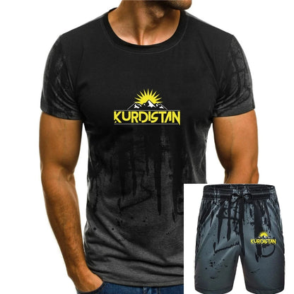 Black Colour of a Kurdish design T-Shirt and Shorts Set