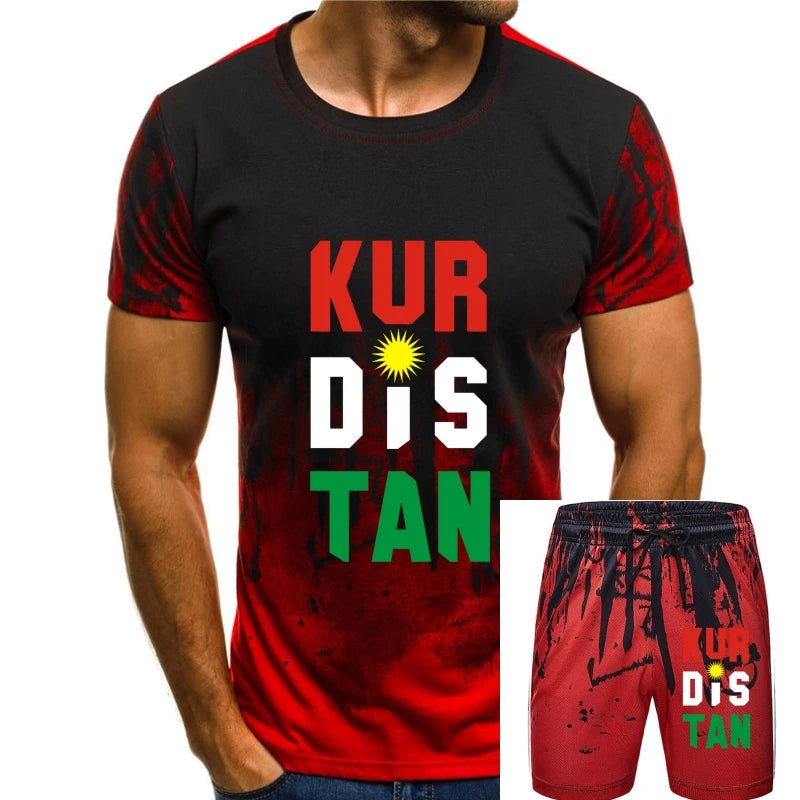 Black and Red Colour of a Kurdish design T-Shirt and Shorts Set