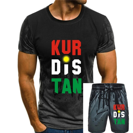 Black Colour of a Kurdish design T-Shirt and Shorts Set